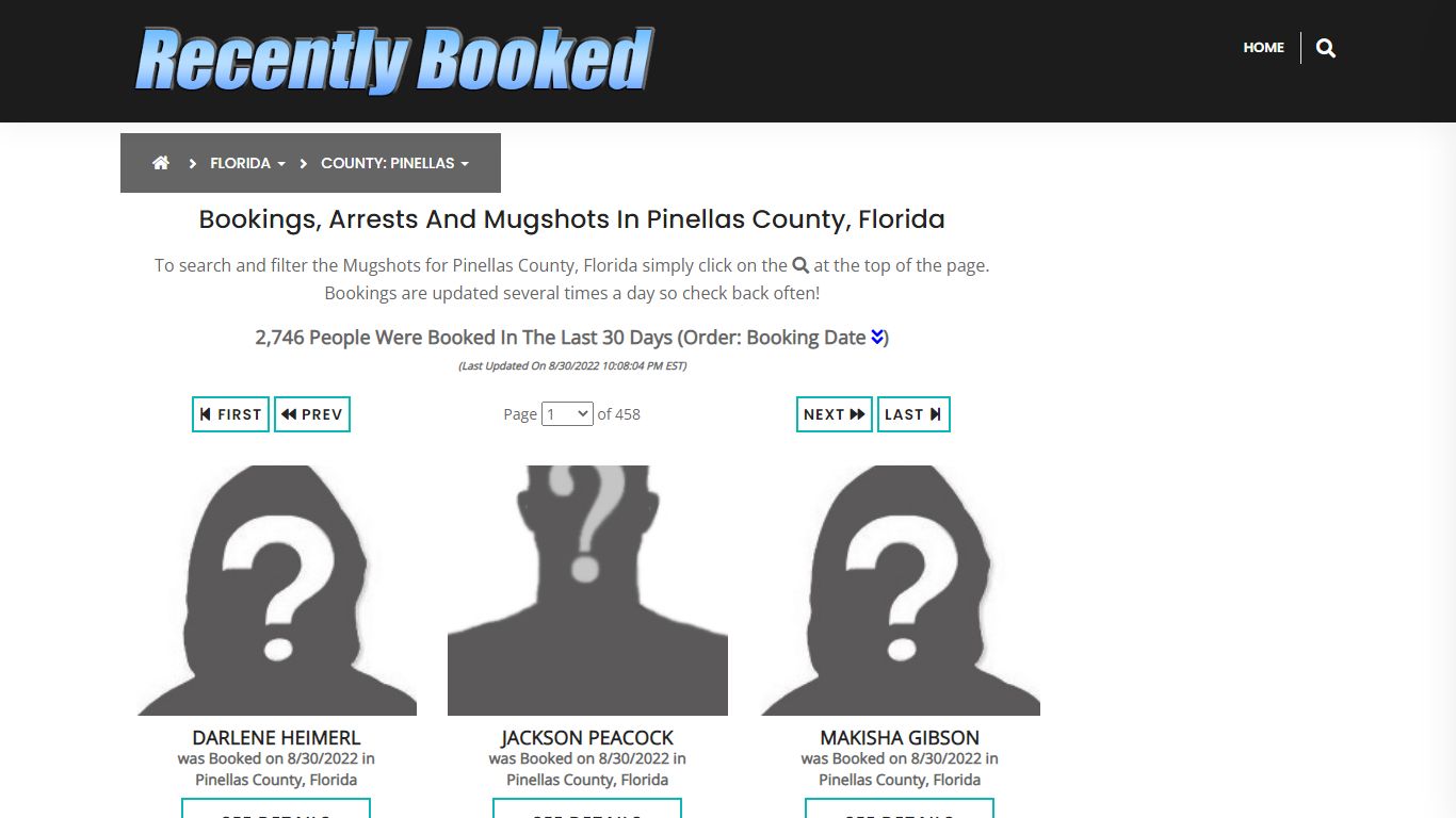 Recent bookings, Arrests, Mugshots in Pinellas County, Florida